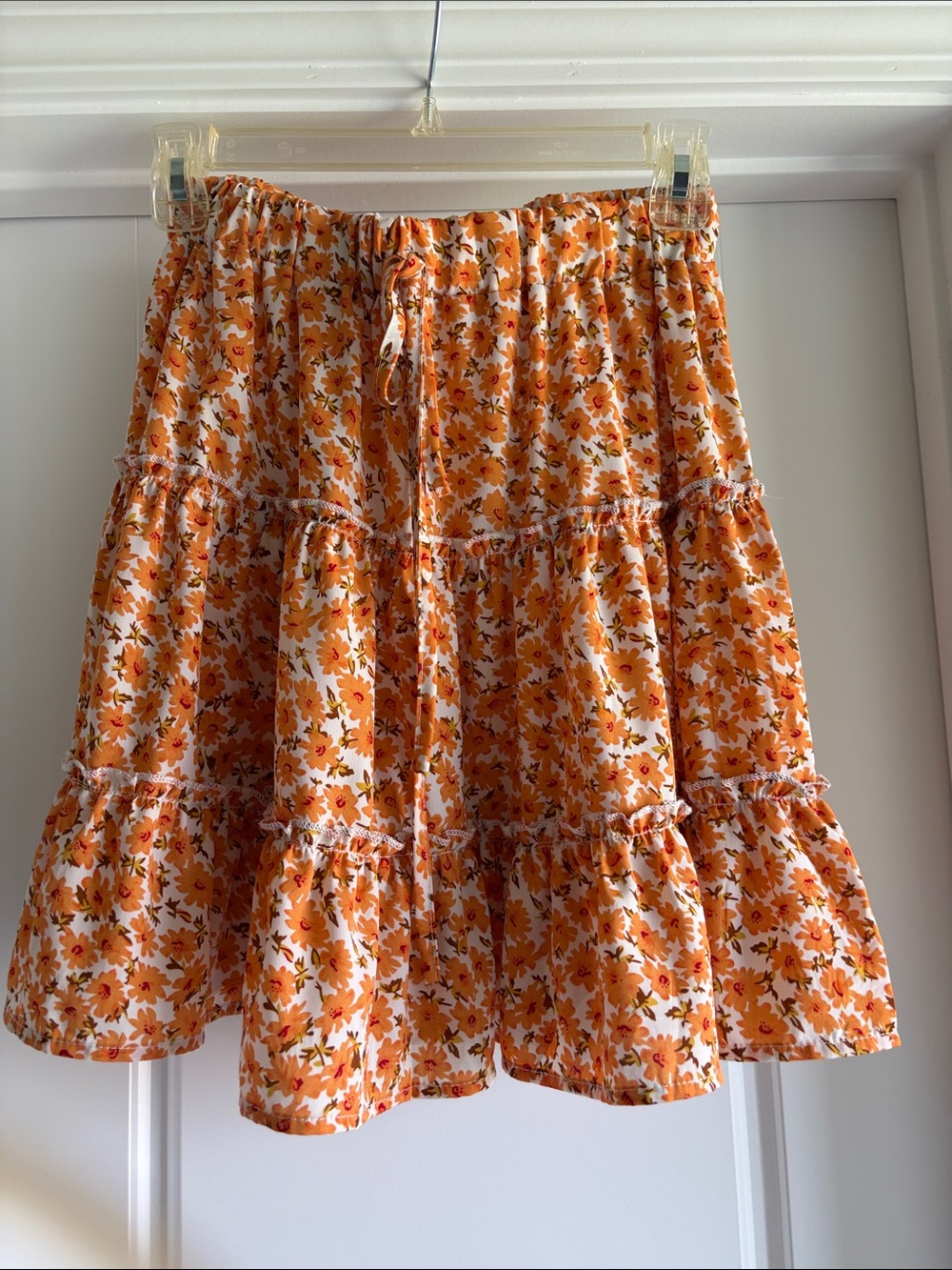 SHEIN Orange Floral Tiered Skater Skirt